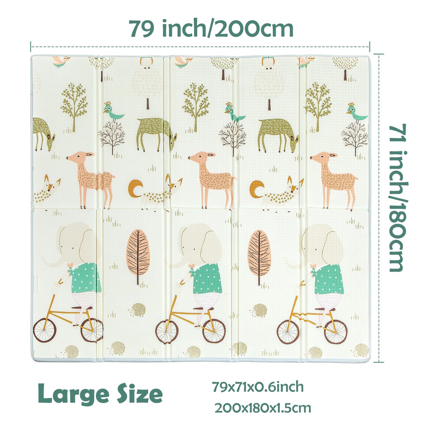 Uanlauo Foldable Baby Play Mat, 200x180x1.5cm Crawling Blanket for Baby, Non-toxic Baby Crawling Mat, Kids Play Mat with Edge Reinforcement.