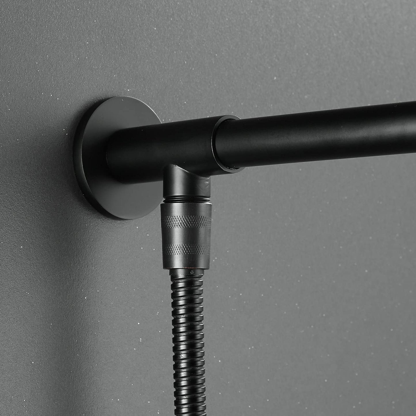 Matte black shower head rain shower with shower arm and hose, 25 cm