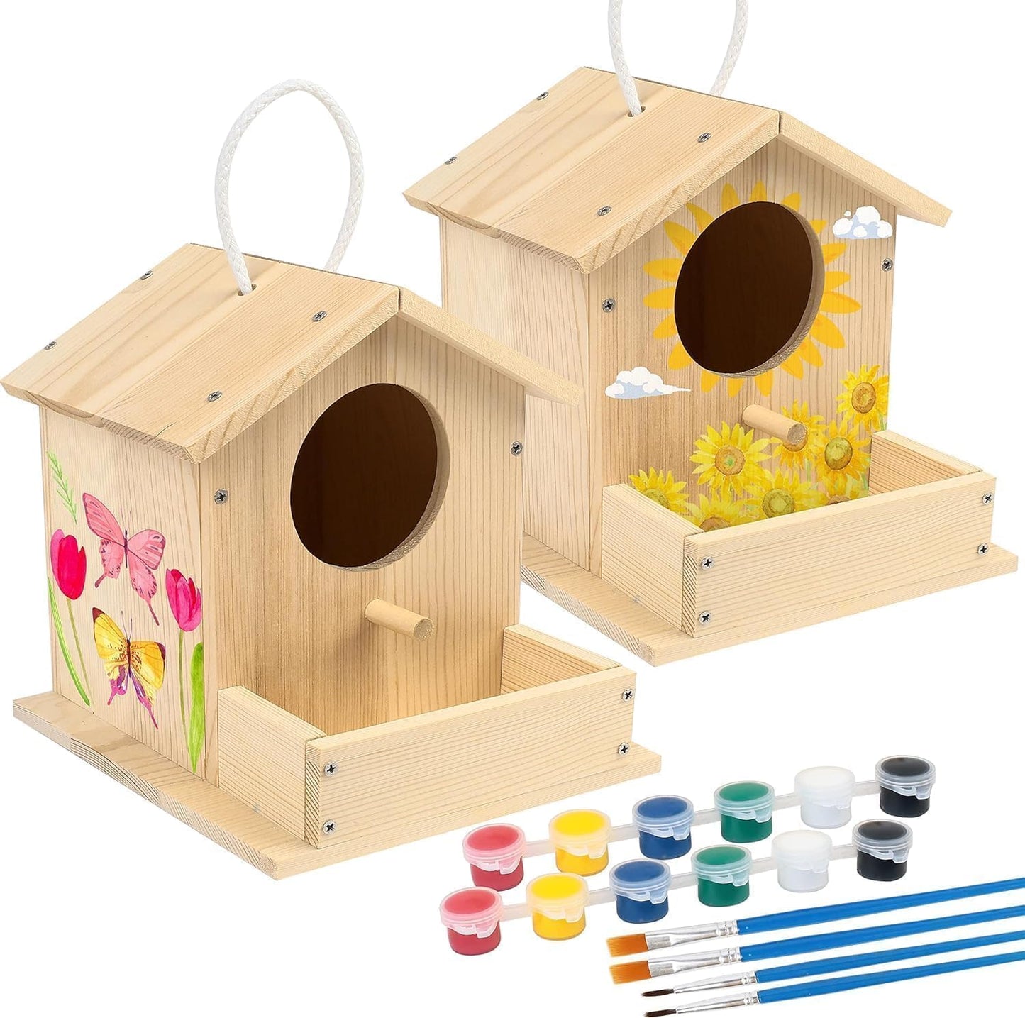 LotFancy Birdhouse Building Kit for Kids, 2 x Birdhouses to paint, Wood Craft Set, DIY Crafting Kit Birdhouse Making Easter Gifts for Girls Boys Toddlers