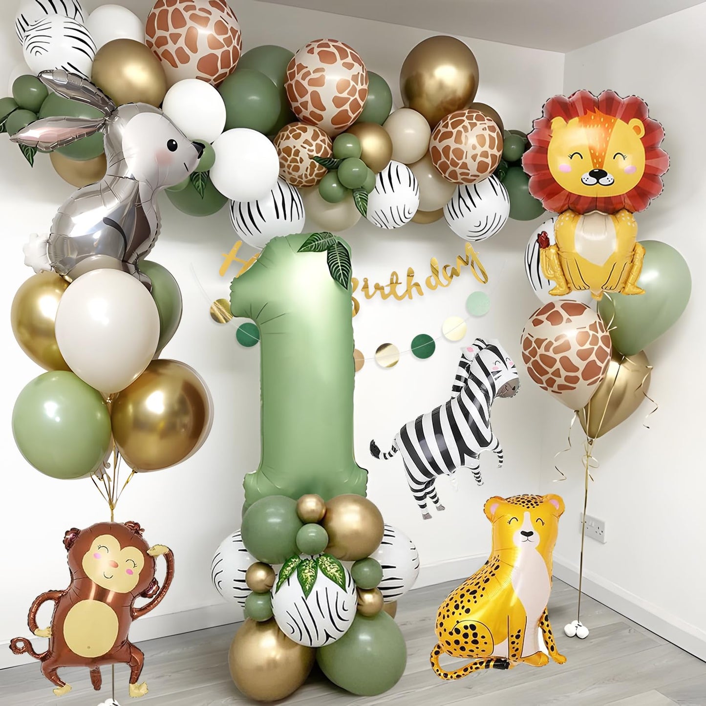 Decoration 1st Birthday Boy Girl, Birthday decor 1 year, Green 1st Birthday, Jungle Birthday decor 1 year for children's birthday decor 1 year with Safari balloons 1st Birthday for Deco 1