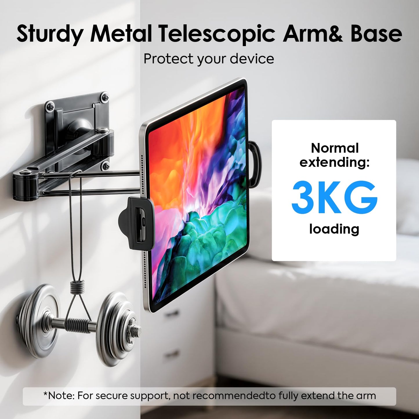 MoKo Universal Tablet Wall Mount, 360° Adjustable iPad Wall Mount for 4.7"-14'' Phones and Tablets, Expandable & Foldable Tablet Holder Wall made of Aluminum for Kitchen/Gym/Office, Black