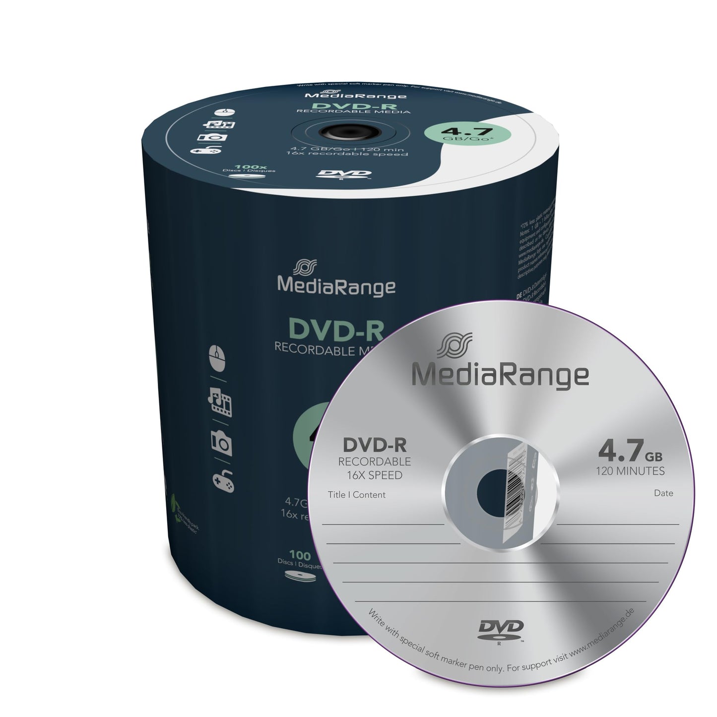 MediaRange DVD-R 4.7GB | 120min 16x Speed, Cake 100