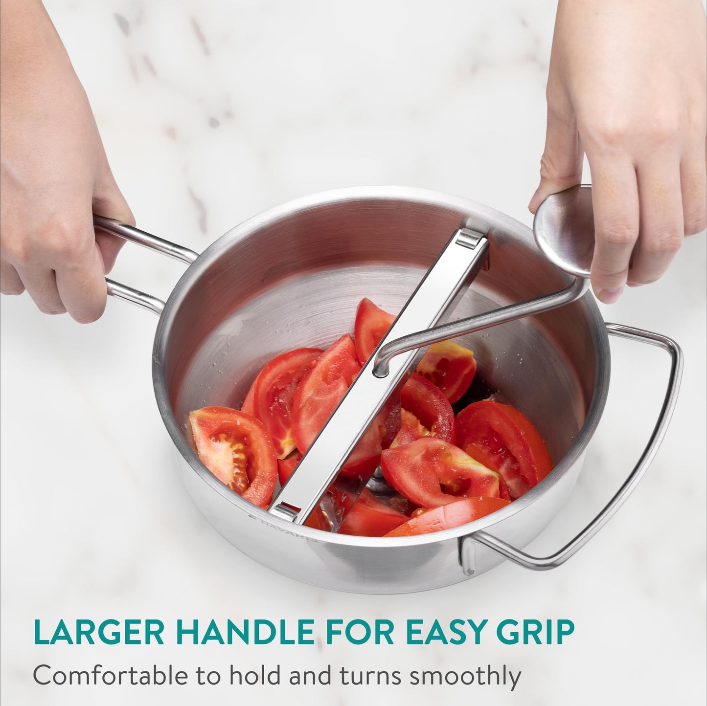 Navaris stainless steel food mill with 3x sieve inserts - perfect for soups, jams, baby food, and sauces. Includes 3 sieve inserts and a durable stainless steel design.