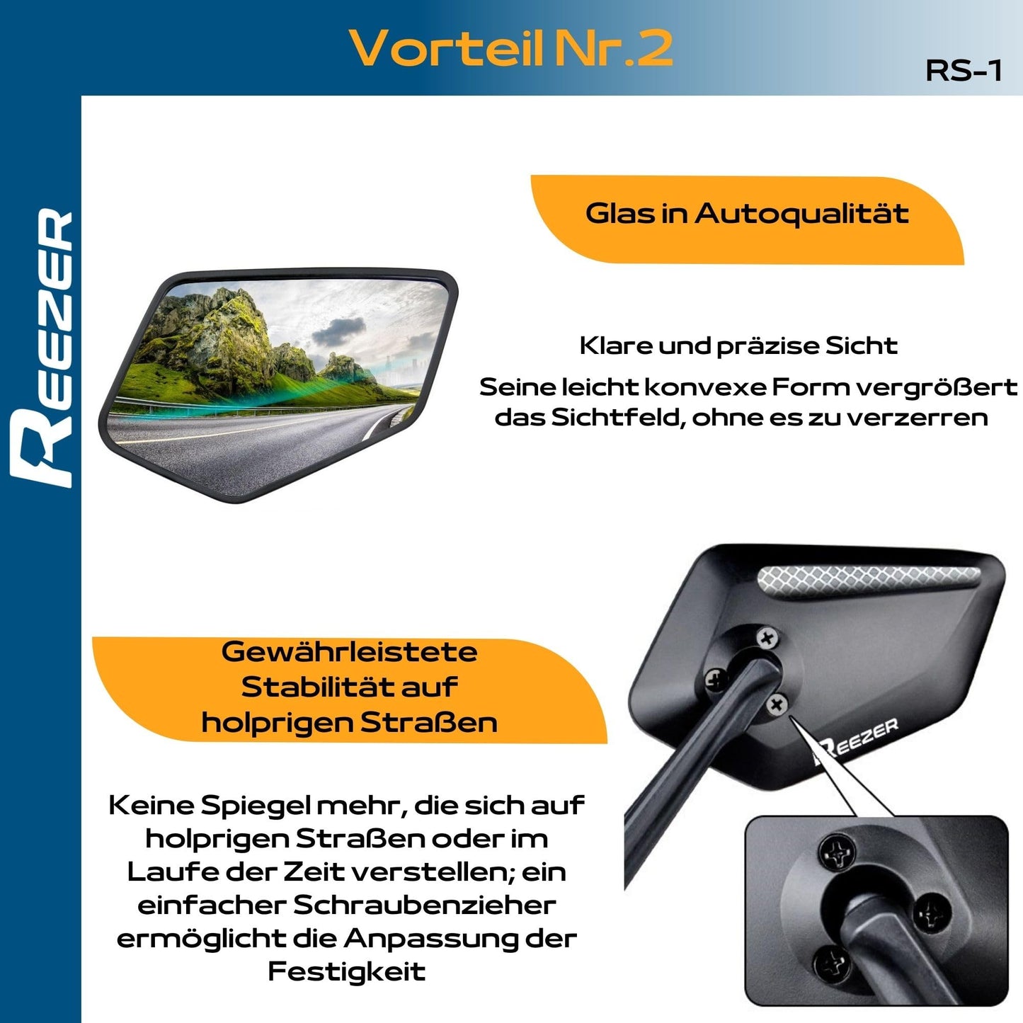 REEZER Bike Mirror right with extra large mirror surface - 360° adjustable bike mirror for E-bike & E-scooter handlebars - rearview mirror compatible with all models - E-bike accessory - RIGHT