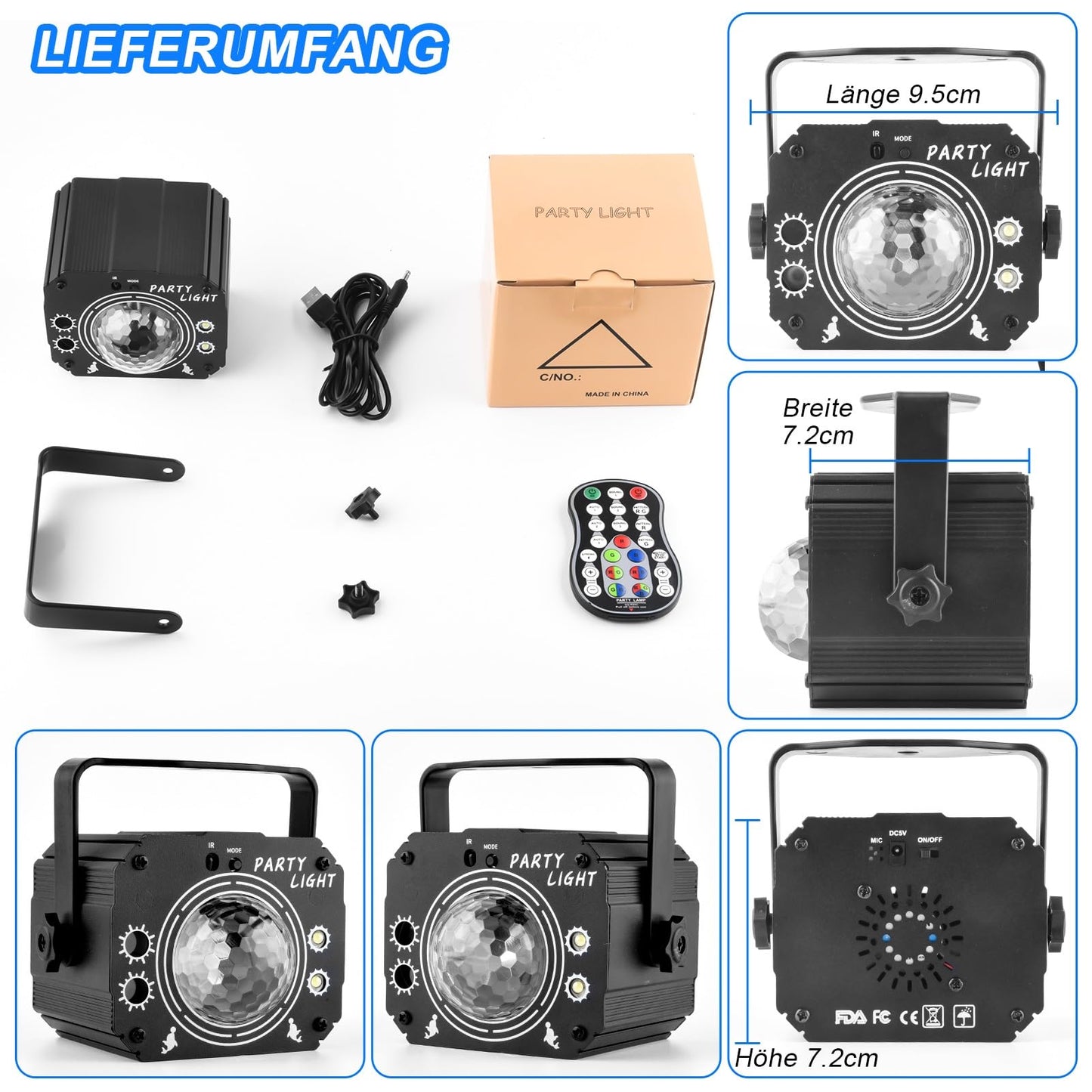 Nigecue 3 in 1 Disco Light Party Light with remote control, Music controlled disco light with strobe, Voice controlled LED DJ party lamp disco ball with 2M USB cable for Halloween Christmas Club Holidays.
