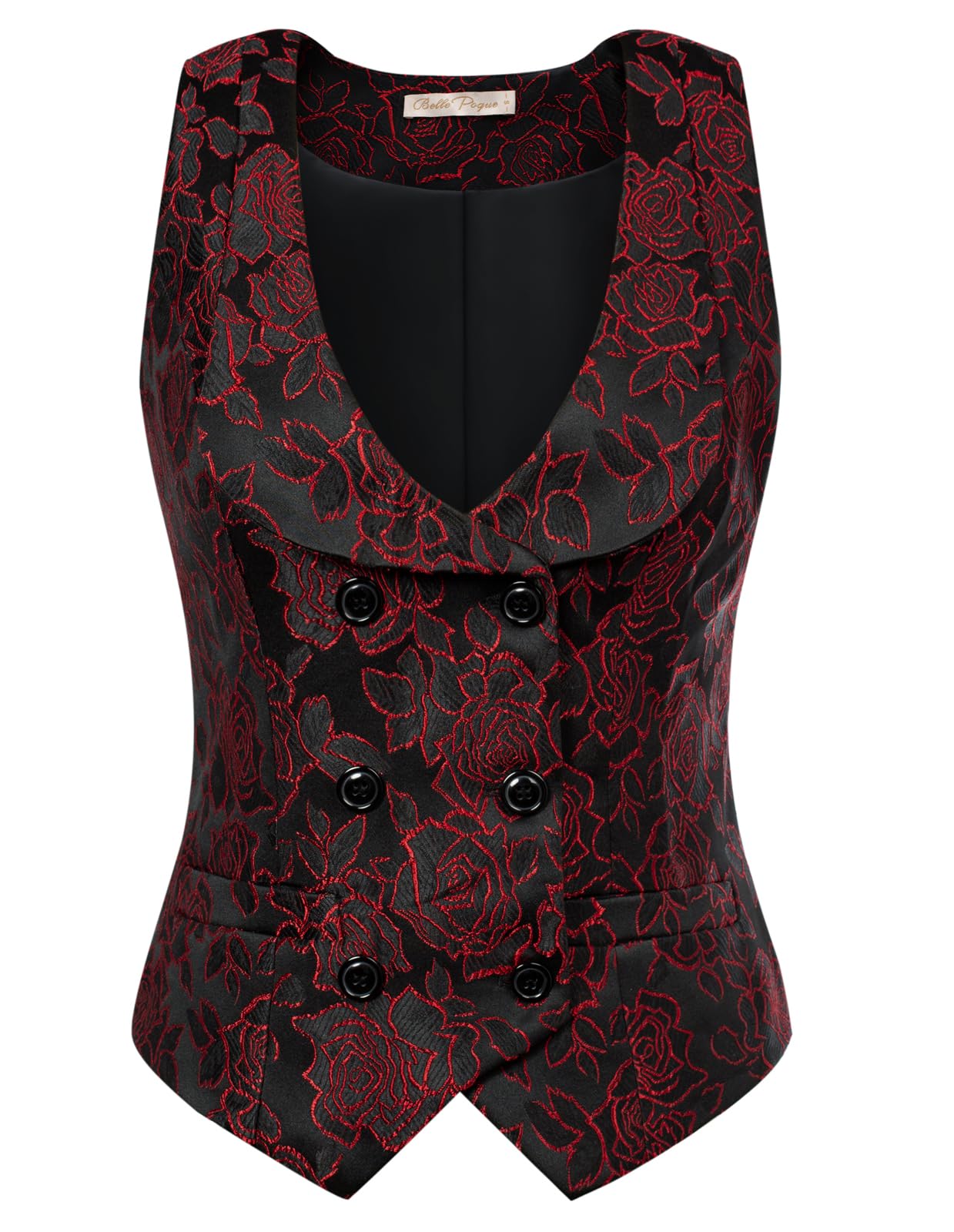 Belle Poque Women's Vintage Double-Breasted Coat with V-Neck and Handkerchief Hem