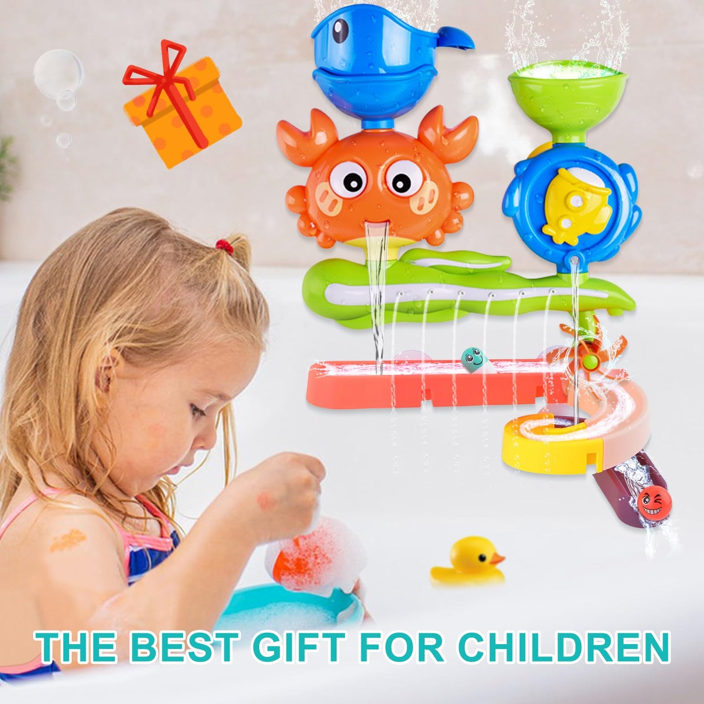 Bath toys for 3 4 5 6 years - DIY bath toys with ball track & suction cups, water toys for kids for girls & boys, educational bath gift.