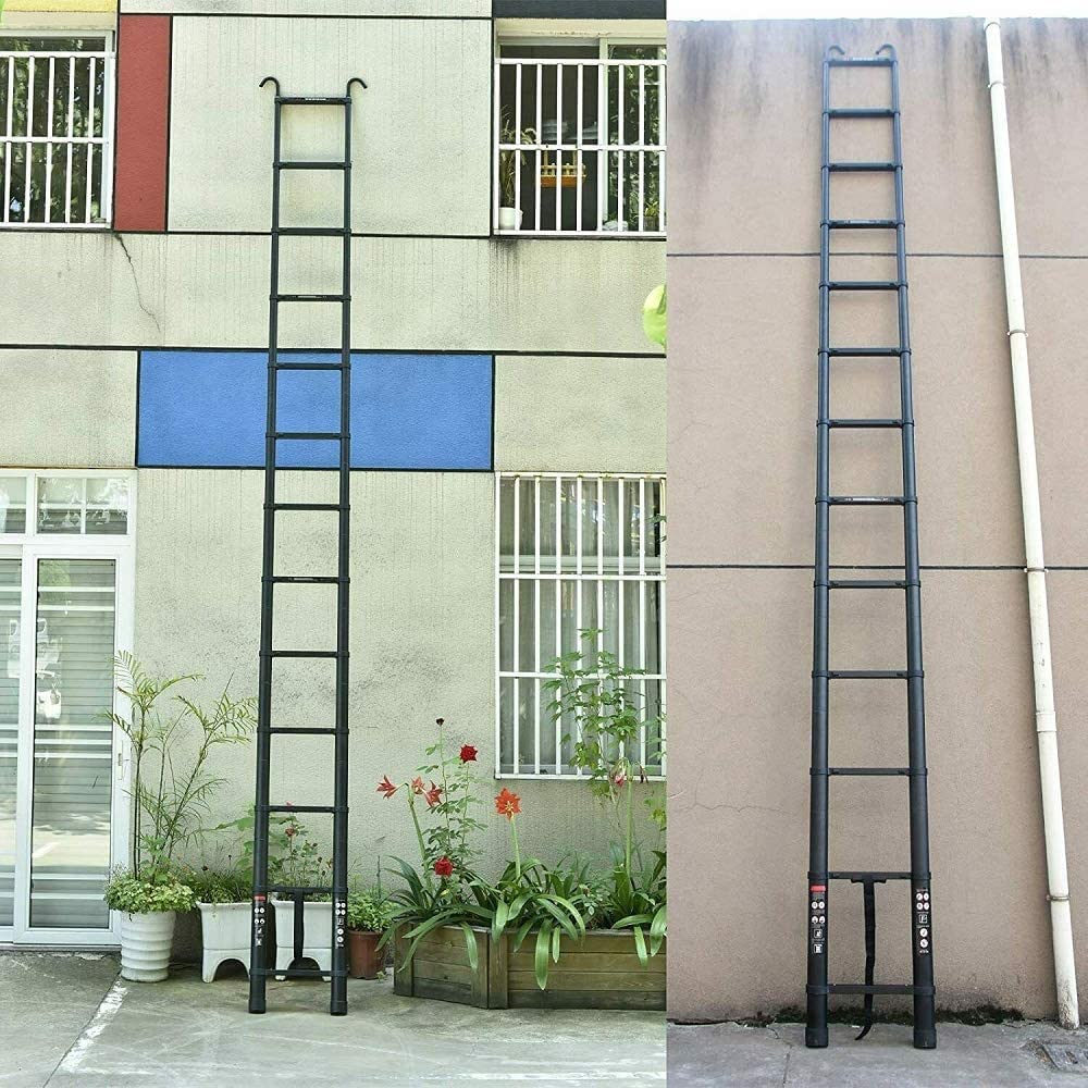 5m/16.5ft telescopic folding ladders made of aluminum EN131 certified. Multipurpose step ladder telescopic extension ladder portable aluminum ladder Max. load 150kg/330lb with removable hook.