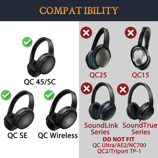 SOULWIT Cooling Gel Replacement Pads for Bose QuietComfort 45 (QC45)/QuietComfort SE (QC SE)/New Quiet Comfort Wireless Over-Ear Headphones, earphones with high-density noise isolation foam.