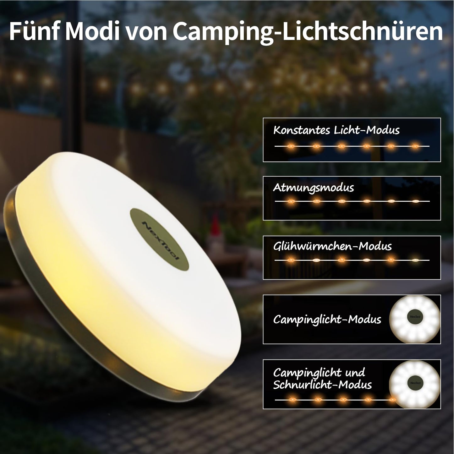 ELLASAY Camping String Lights, Outdoor String Lights with 5 Lighting Modes, 30s Recovery, Durable and Waterproof, USB Charging - 10M Portable Camping Lamp for Camping, Garden and Hiking