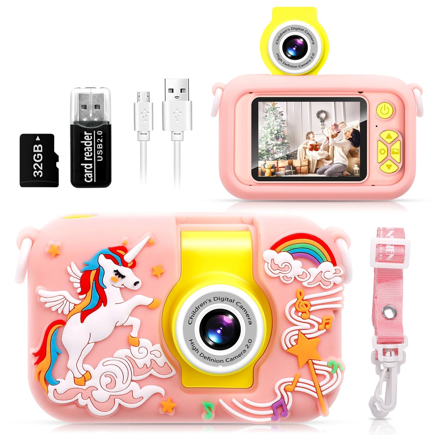 Children's camera for 3 4 5 6 7 8 9 10 11 12 year old girls/boys, kids camera with 180° flip lens & 2.4in IPS screen, birthday party gift toy for girls/boys, 32GB, X101