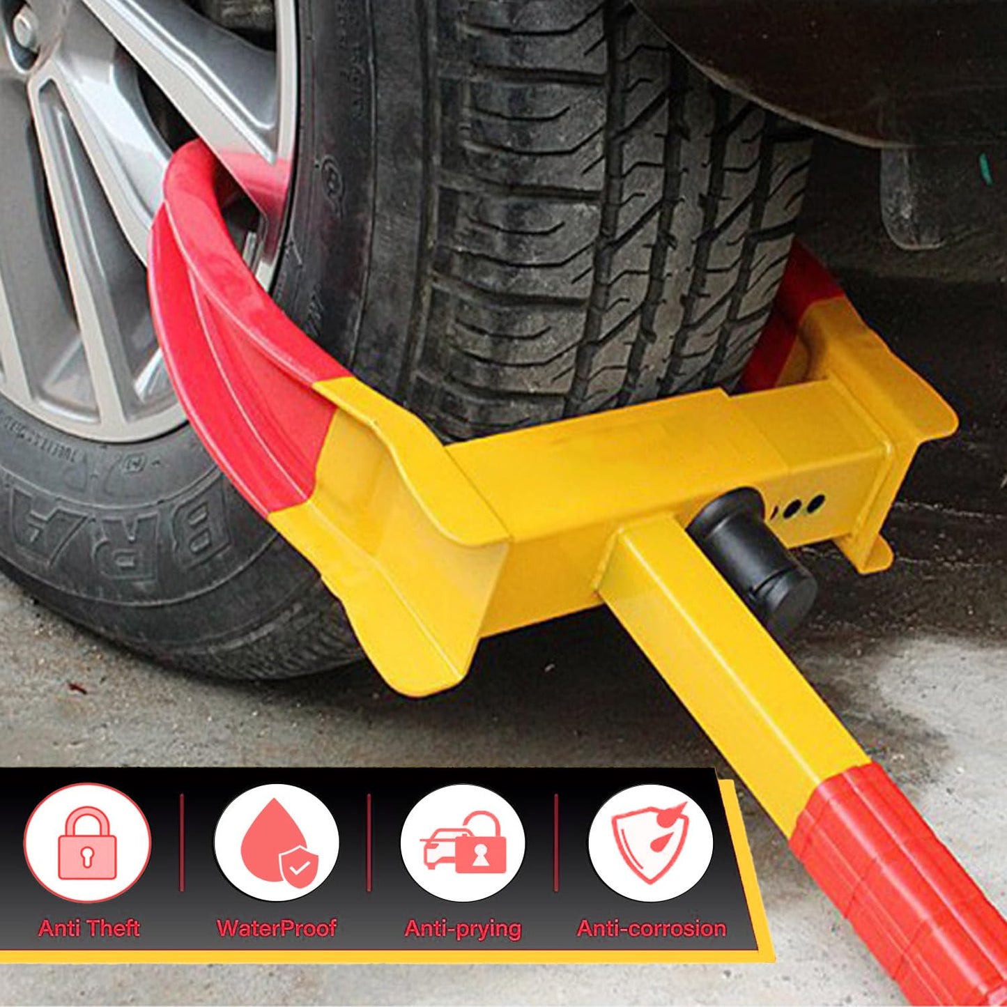 KEELYY immobilizer wheel clamp parking clamp anti-theft device with 2 keys, rim clamp tire clamp immobilizer anti-theft device for trailers caravans cars, RV