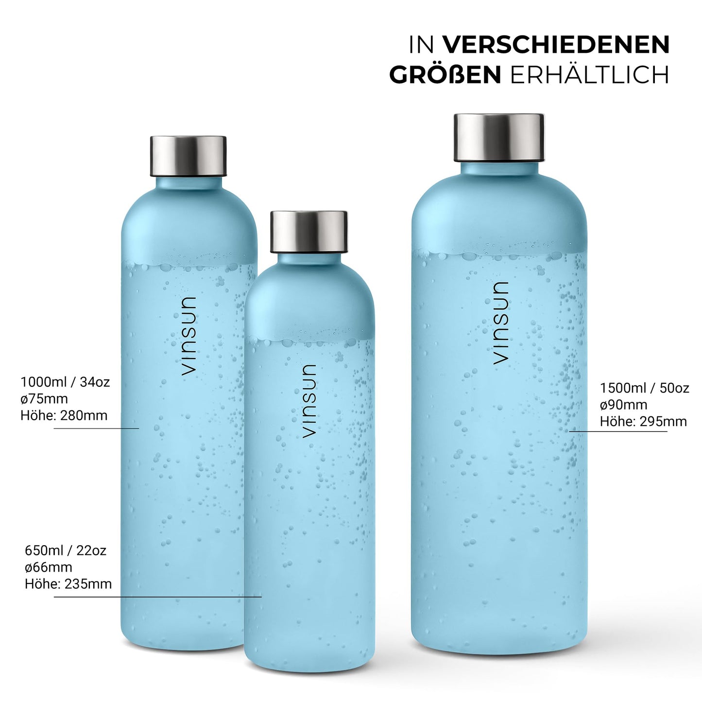 VINSUN 1l blue reusable sustainable bottle, suitable for carbonation, BPA-free, Tritan - sports bottle for outdoor, school, university, bike, office, gym.