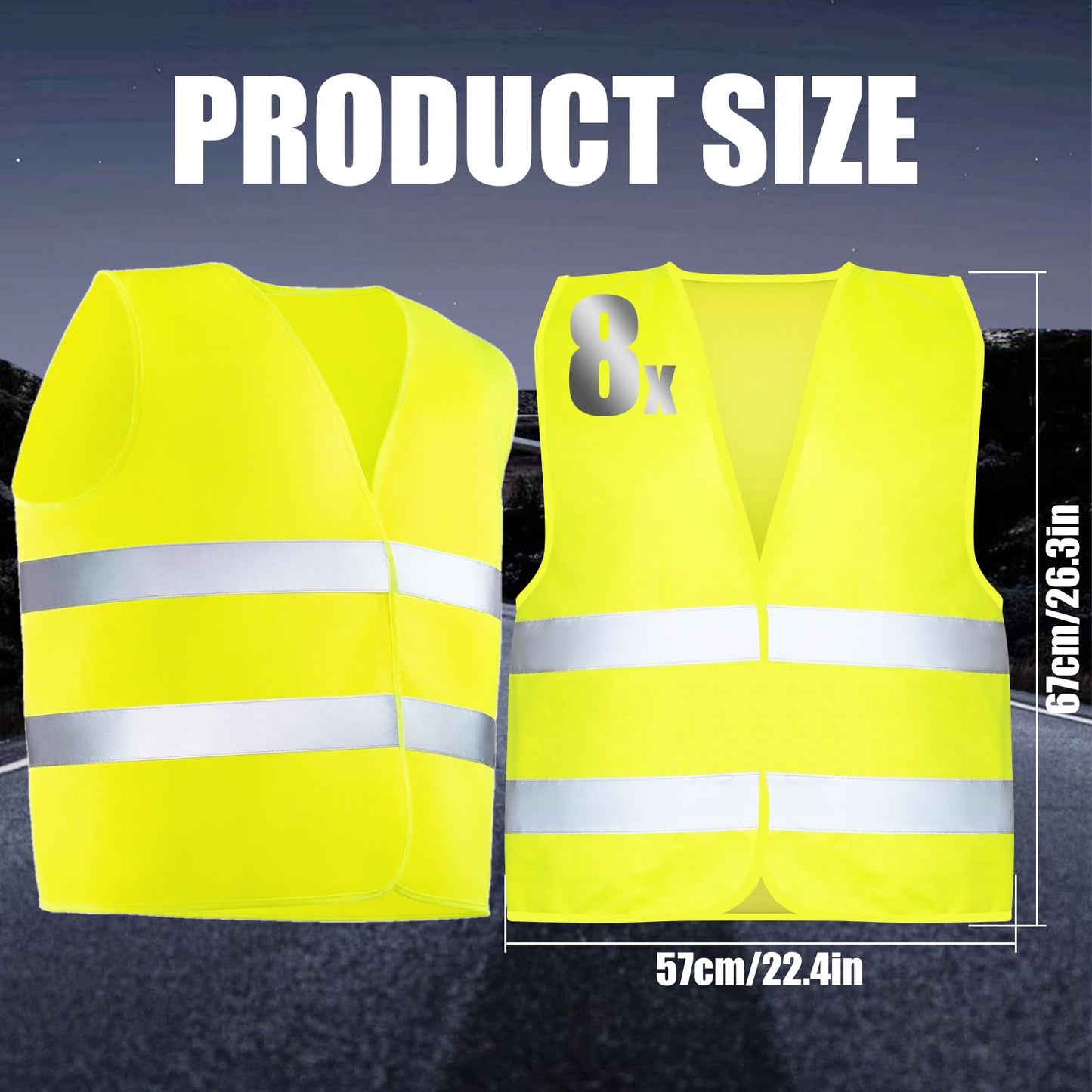 YSWOVUO warning vests for cars 8 pieces, valid throughout Europe according to EN ISO 20471, adult warning safety vest, yellow safety vest for cars, emergency vest for men and women.