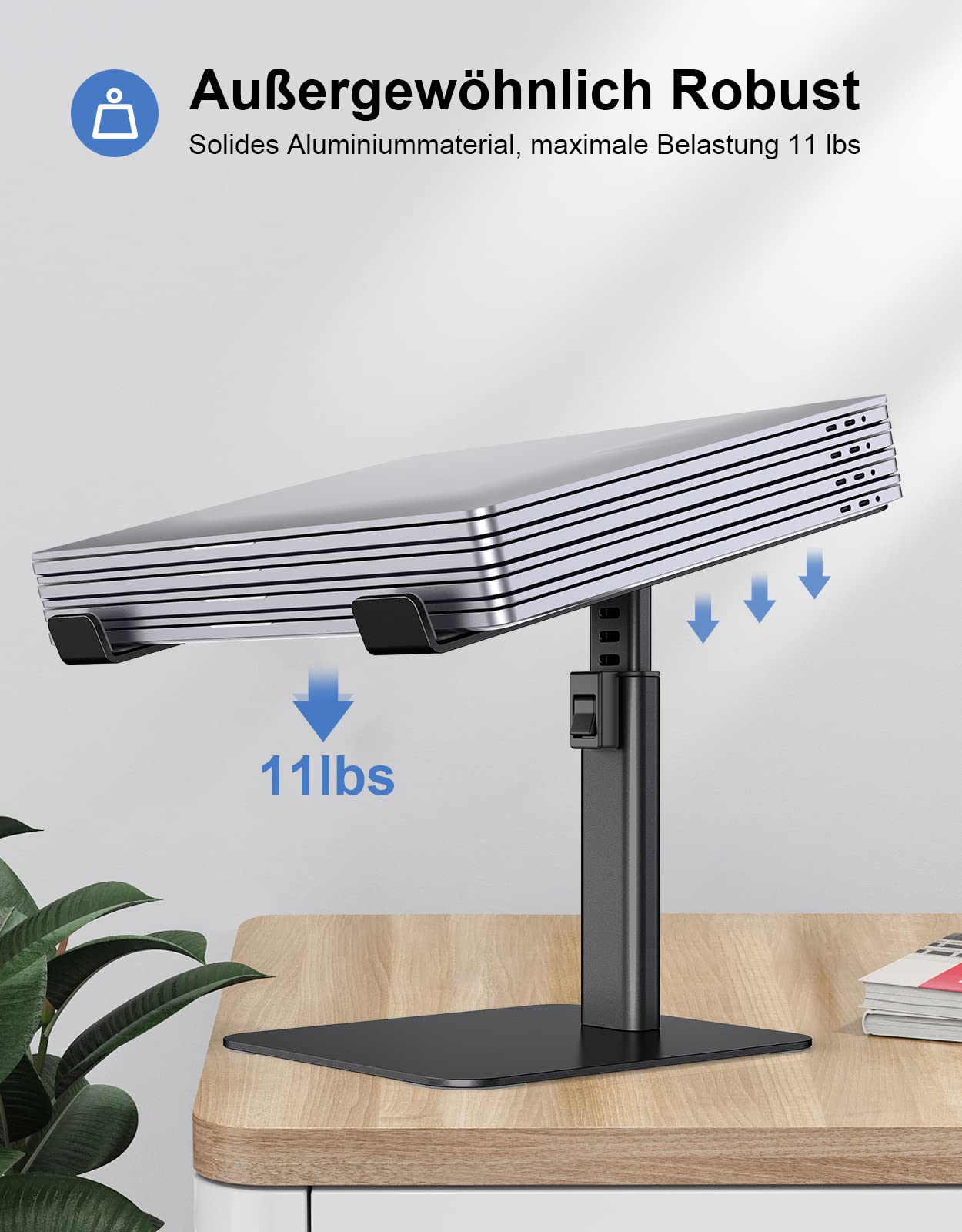 Babacom laptop stand, 8 adjustable heights aluminum cooling pads laptop stand, ergonomic ventilated laptop stand compatible with MacBook, Air, Pro, all 10"-16" notebooks - black