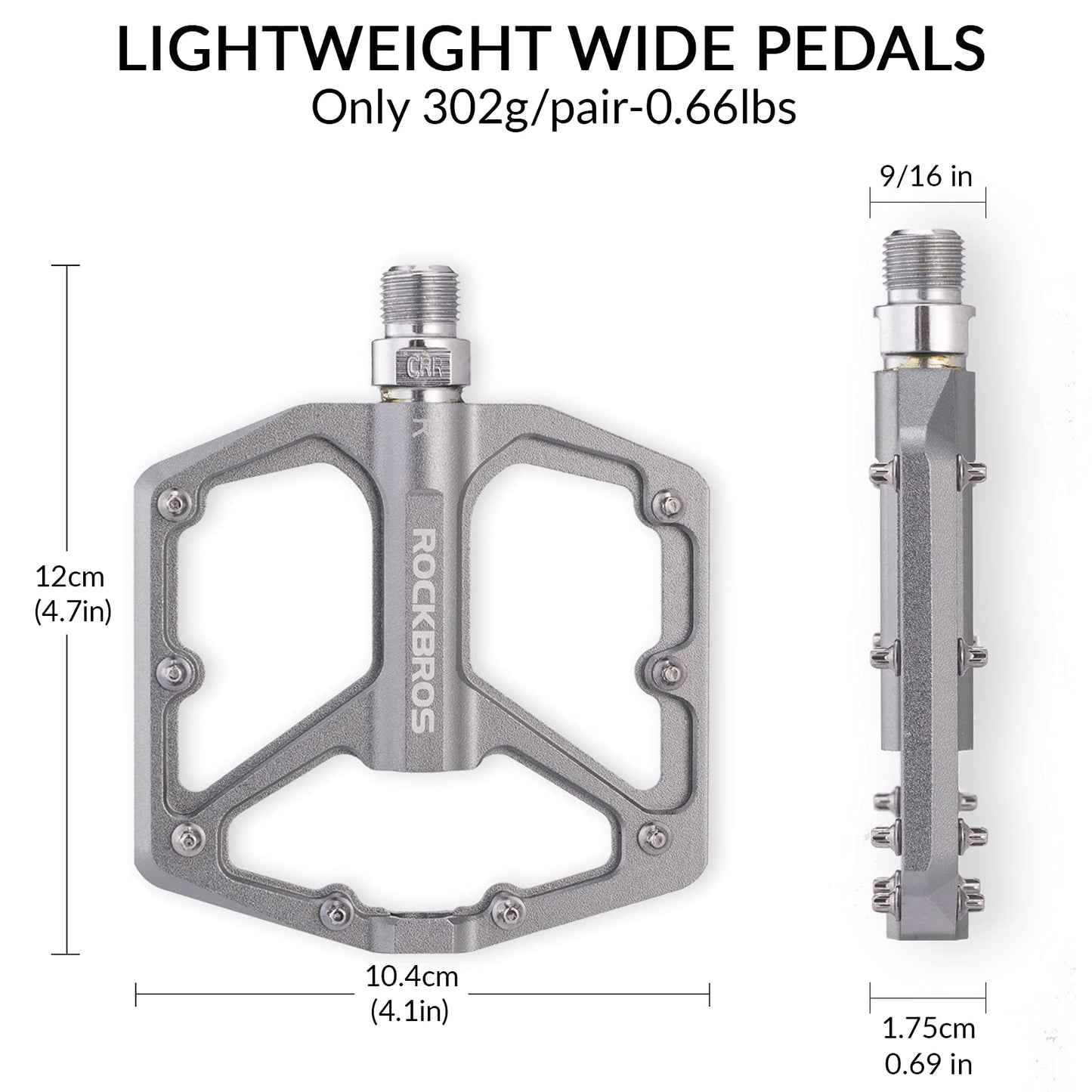 ROCKBROS Bike Pedals, CNC-machined 9/16-inch Flat Pedals made of aluminum, Flat pedals with non-slip platform & Cr-Mo steel axle for MTB, road bike, gravel & trekking bike.
