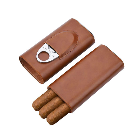 Cedar-lined cigar case - travel case cigar cutter humidor case (brown)