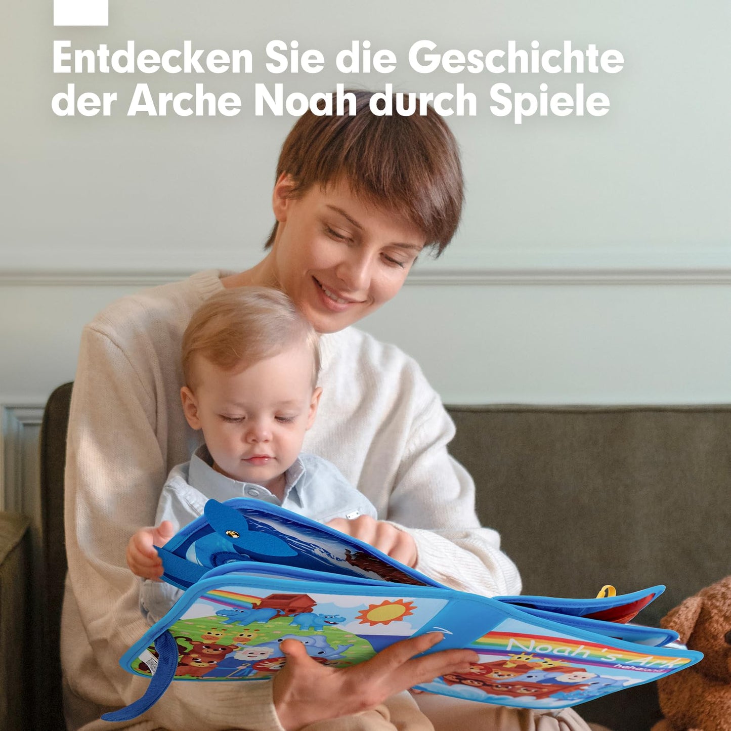 hahaland Quiet Book for 1 year + - Noah's Ark Bible story, 18 classic activities busy board promotes fine motor skills, busy book baptism gift for Montessori toys for 1 2 3 years.