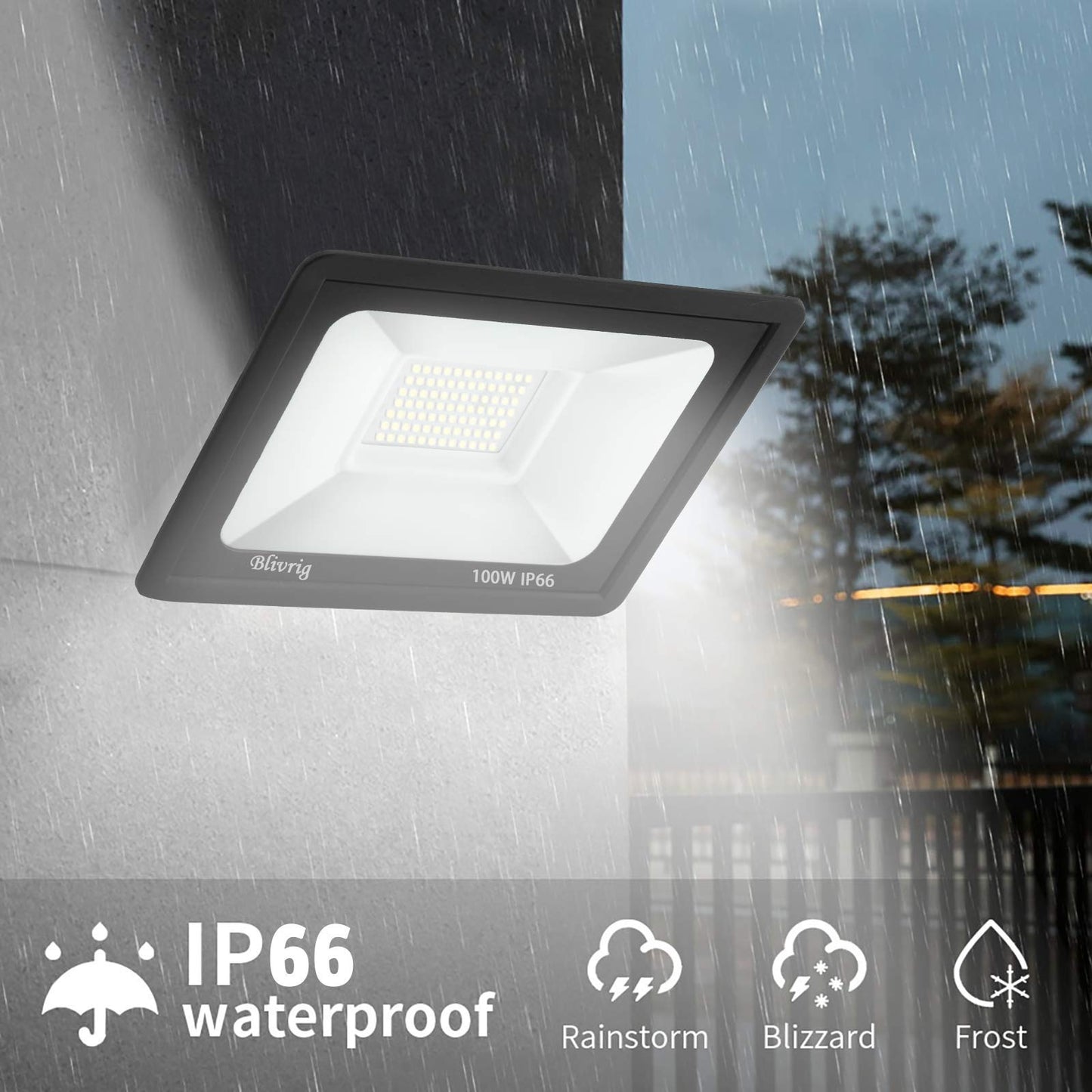 100W LED Floodlight Outdoor Cold White 6500K, 10000LM Super Bright Exterior Spotlight, IP66 Waterproof Floodlight, Outdoor Lamp for Gardens, Courtyards, Garage, Hotel