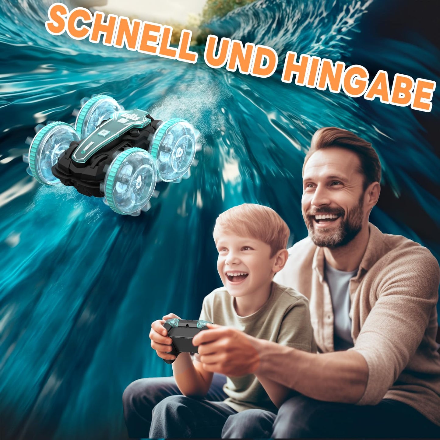 Korffe Amphibious Remote Control Car for ages 4-9. Perfect Christmas or birthday gift for boys 6-18. Great indoor and outdoor toy for kids.