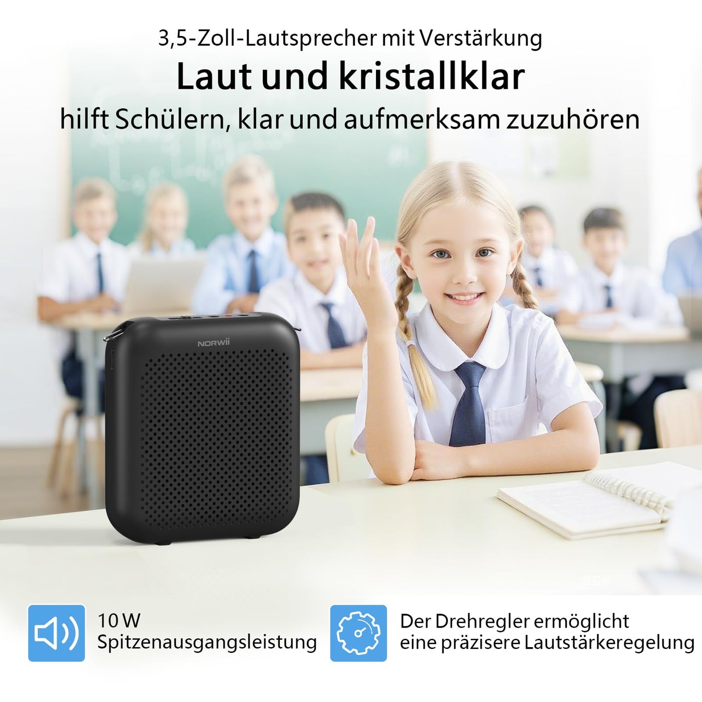 Norwii Language Amplifier, PA Amplifiers, Portable Mini Cable Microphone Headset for teachers in the classroom and outdoor lectures, teaching, tour guides, USB-C rechargeable.