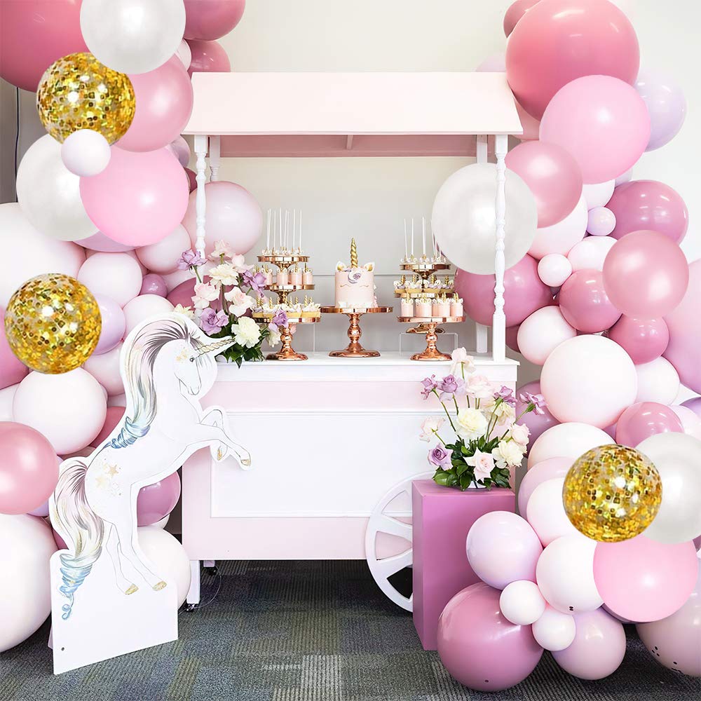 Balloon Garland Pink White Gold UNOEYSAT 120pcs Balloon Garland Set Helium Latex Balloons 4D Confetti Balloons for Girls Women Birthday Wedding Baby Shower Bachelorette Party Decor