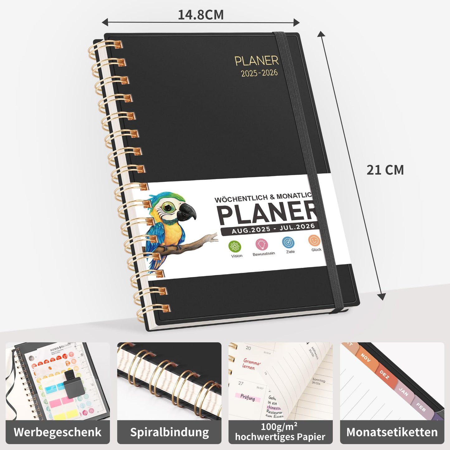 RETACY Calendar 2025 2026 - Weekly Planner Notebook A5, School Planner 25/26, Appointment Planner for School, August 2025-July 2026 planner, Study & Everyday Life (Black)