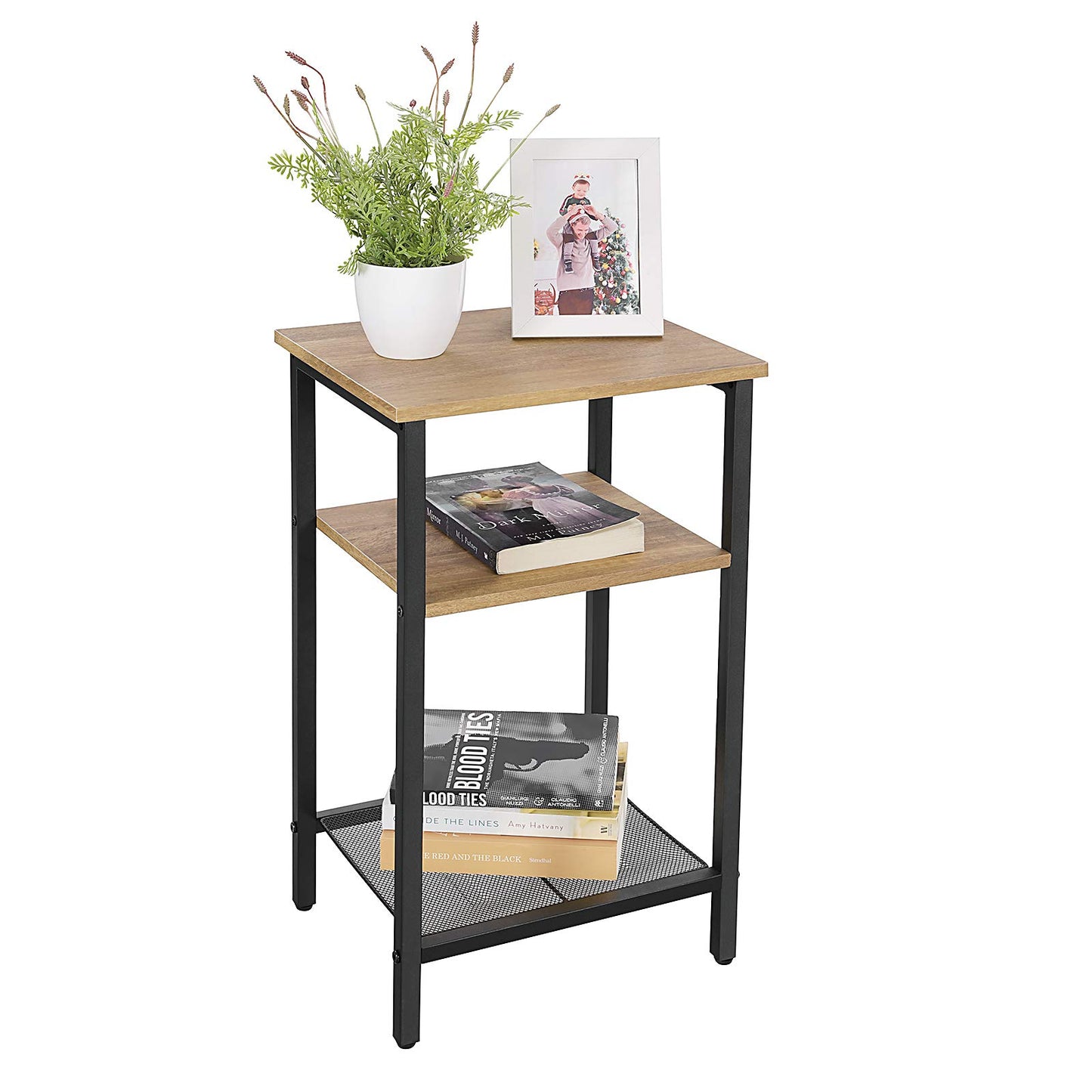 VASAGLE Side Table, Nightstand, Small Coffee Table, Bedroom, Living Room, Easy Assembly, Stable, Steel Frame, Industrial Style, Honey Brown-Black LET201B05, 34 x 29 x 58 cm