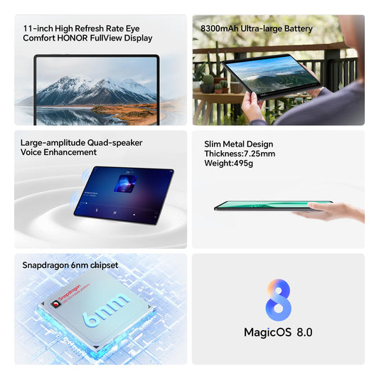 HONOR Pad X8a - Tablet, WiFi, 11 inch, 4GB + 128GB, 90 Hz FullView display, 8300mAh battery, 4 speakers, metal body, Android 14, Space Grey.