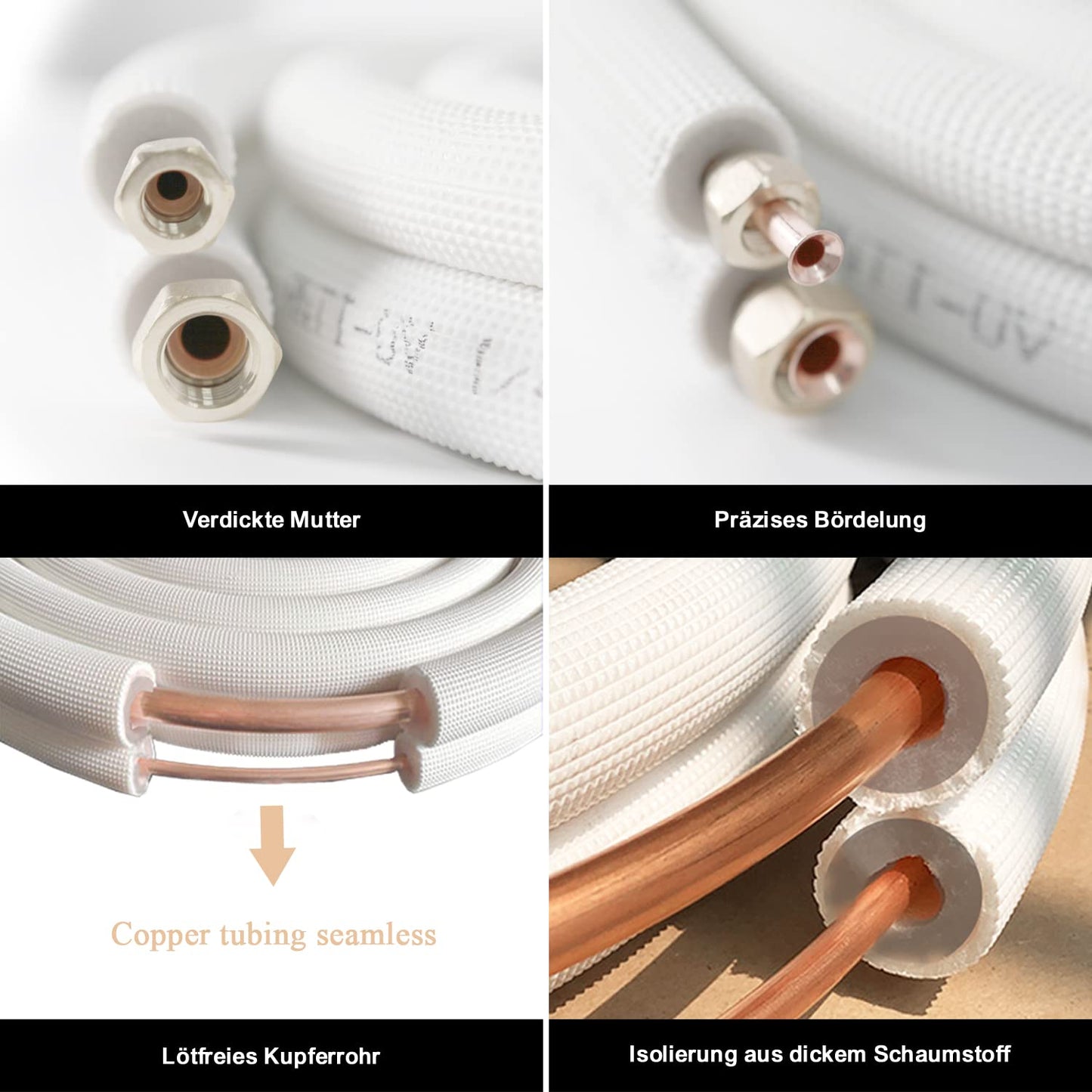 2x 4m 1/4" + 3/8" inch copper refrigerant lines Insulated copper tubes for 9000 mounting kit