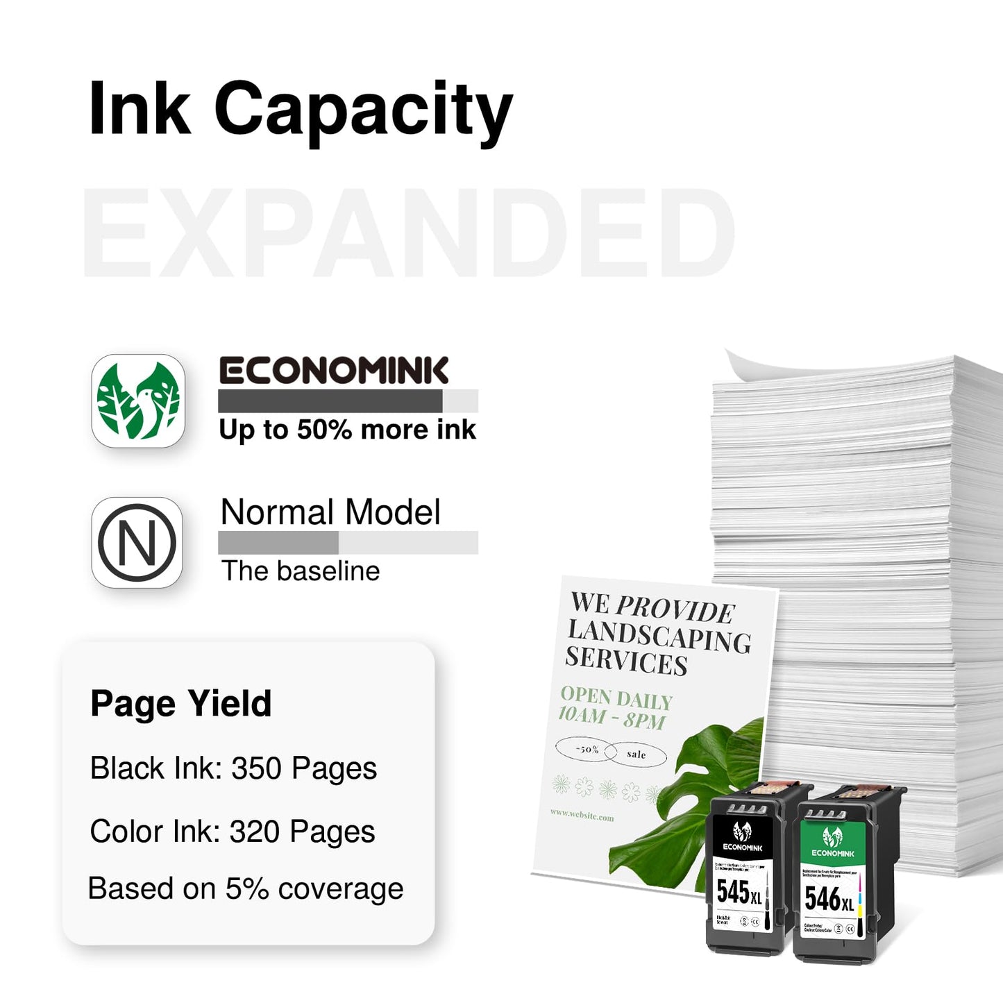 Economink 545 546 XL Multipack, cartridges 545 546 Compatible for Canon printer cartridge 545 546, PG-545XL Black, CL-546XL Color. Suitable for Canon PIXMA TS3300, TS3150, TS3350, TS3400, TS4500 printers.