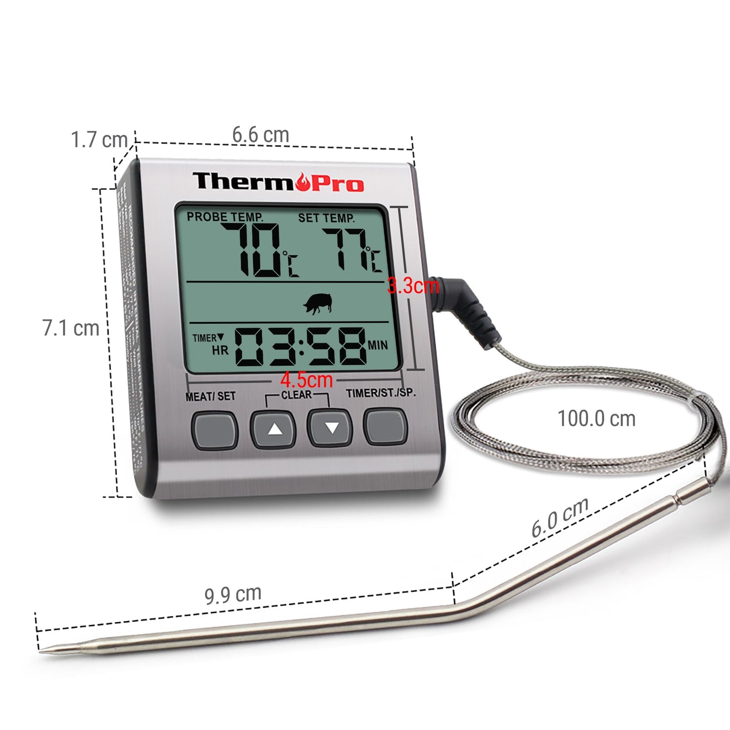 ThermoPro Digital Meat Thermometer Grill Thermometer Roast Thermometer Oven Thermometer with Timer and Backlit Temperature range up to 300°C Kitchen thermometer for BBQ Grill Smoker