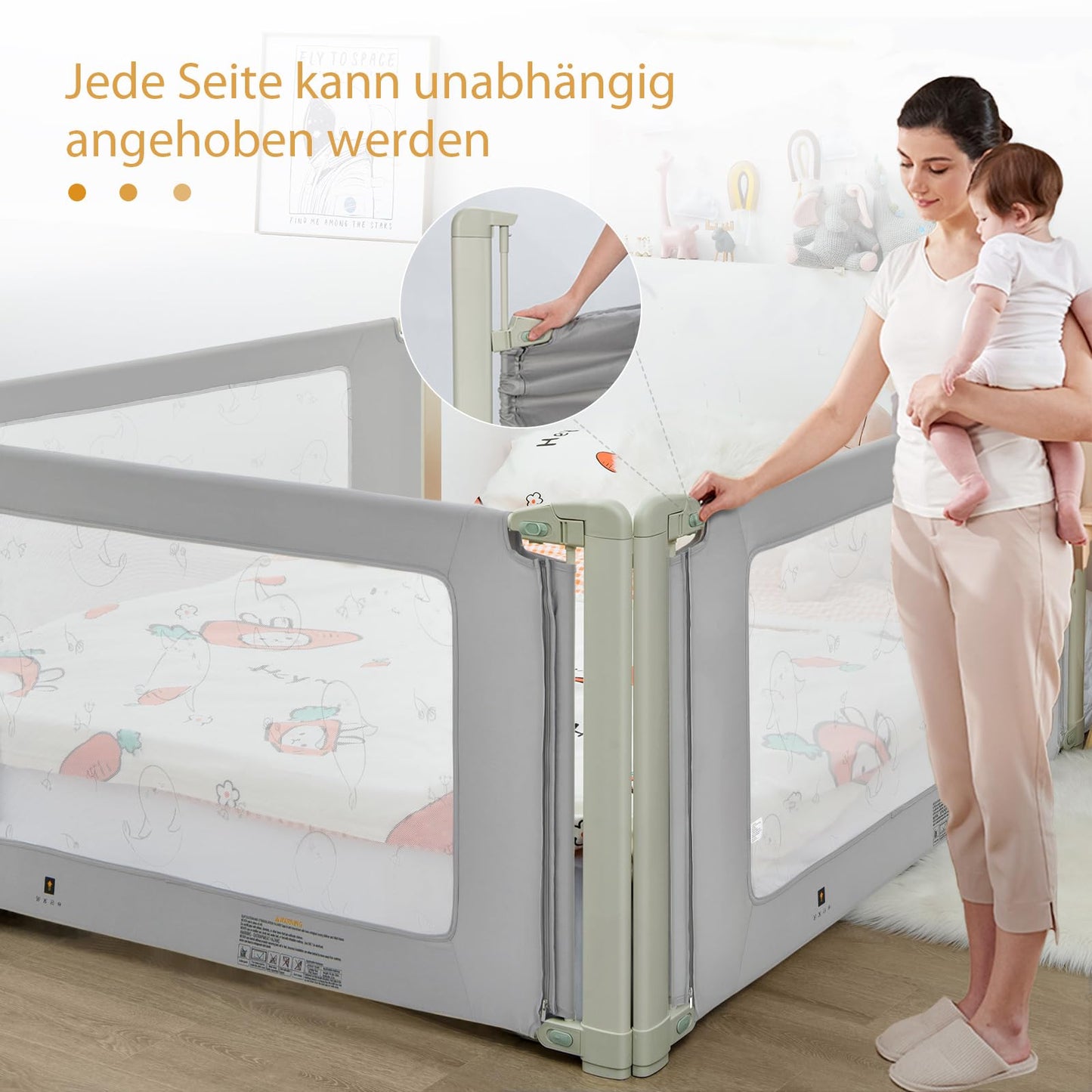 COSTWAY bed rail adjustable in height, bed guardrail with connecting accessories, baby bed rail, children's bed rail, fall protection for double, queen, and king-size bed (200cm)