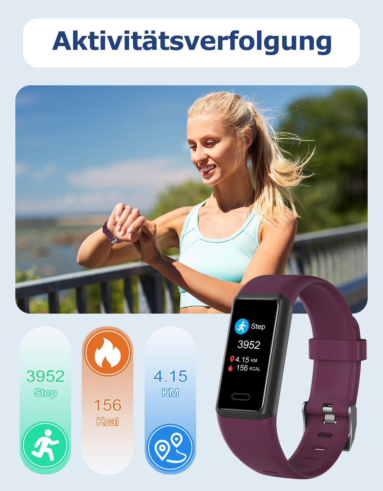 Cloudpoem Fitness Tracker, fitness watch for men and women with heart rate monitor, step counter, calorie counter, sleep monitor, SNS SMS call notification, sports watch IP68 waterproof for iOS Android phone.