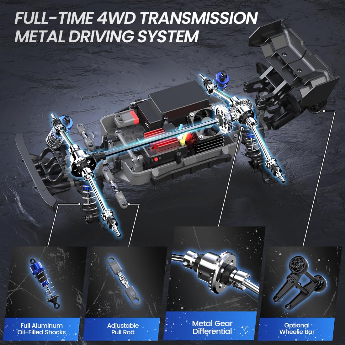 DEERC H16E Remote Control Car 1:16 Brushless Motor 70 km/h, 4WD High-Speed Racing Car with 2 Batteries for 40 Min Runtime, 2.4GHz RC Car for Adults and Kids