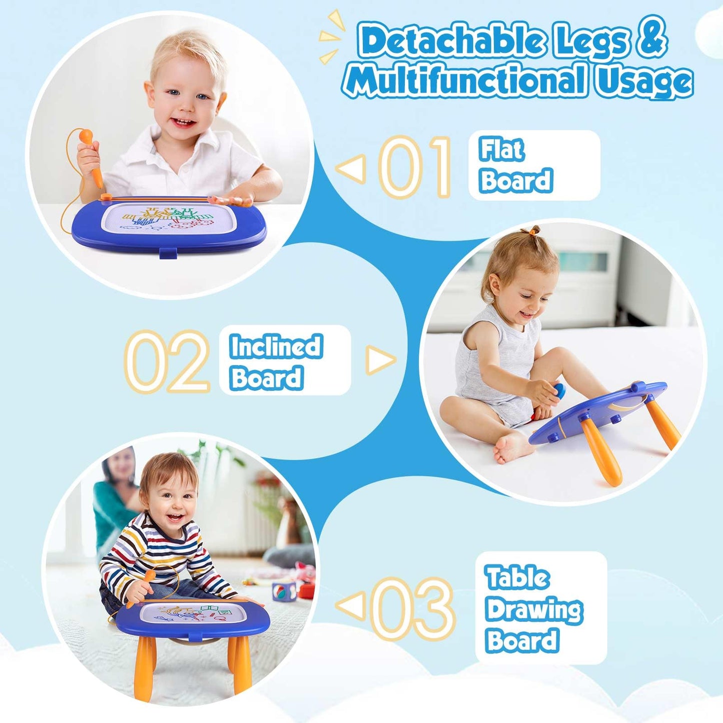 Smasiagon Magnetic Drawing Board for Kids, Colorful Erasable Magna Doodle with Legs for Toddler Toy for 1 2 3 Year Old Boys Gift (Navy Blue)