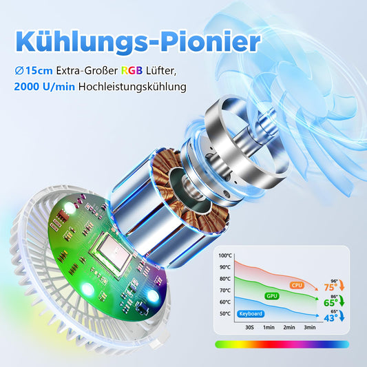 ICARE Laptop Stand with Magnetic RGB Laptop Cooler, 360° Rotatable, 10KG Weight Capacity and 18dB Quiet, Holder for Laptops and Tablets up to 16 inches