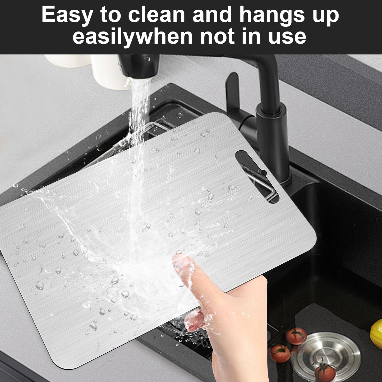 2 pieces of titanium cutting board, 304 stainless steel cutting board, double-sided food grade, for cutting meat, vegetables, fruits (34x23,25x15cm)
