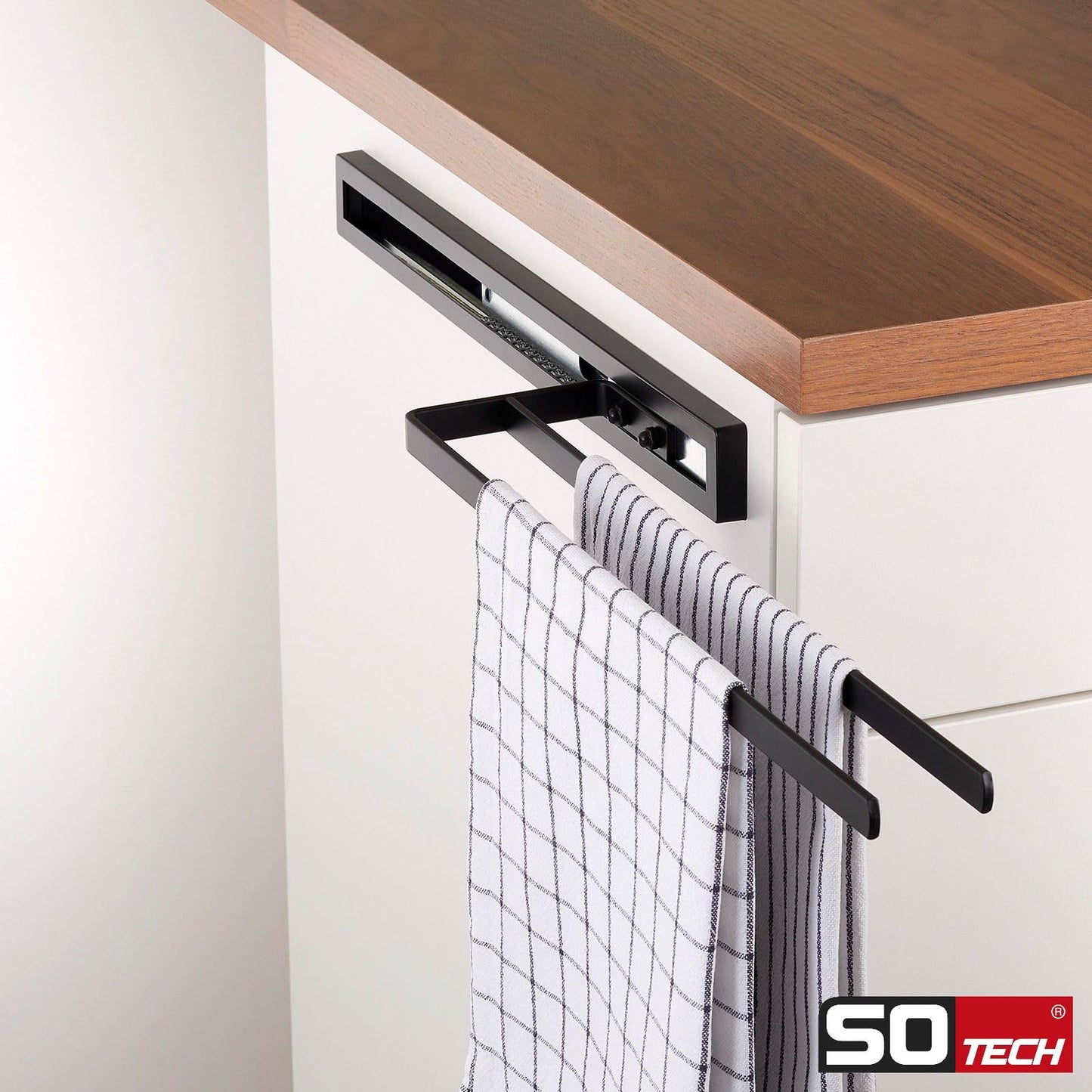 SOTECH towel pull-out Style 2-armed black 415 mm extension length 300 mm towel holder for side mounting on washbasin in bathroom and kitchen.