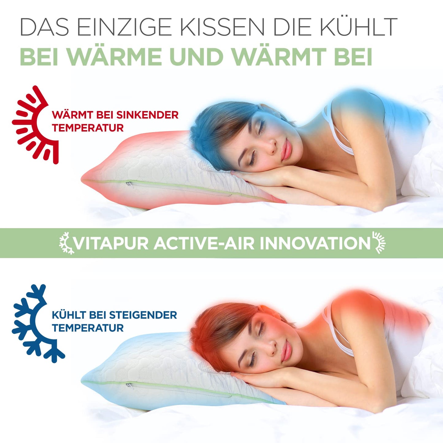 Pillow 40 x 80 Aloe Vera - Cool in summer, warm in winter - No.1. Side sleeper pillow with soothing effect - Very breathable.