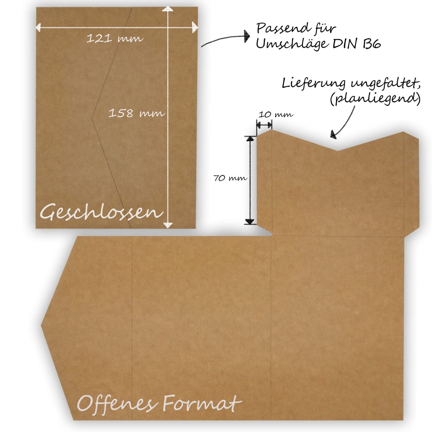 50 pieces of pocketfold kraft paper wedding cards blank I 121 x 158 mm for DIN B6 envelope | 300 gsm | DIY wedding invitations | Pocketfold wedding card | Folded kraft paper card