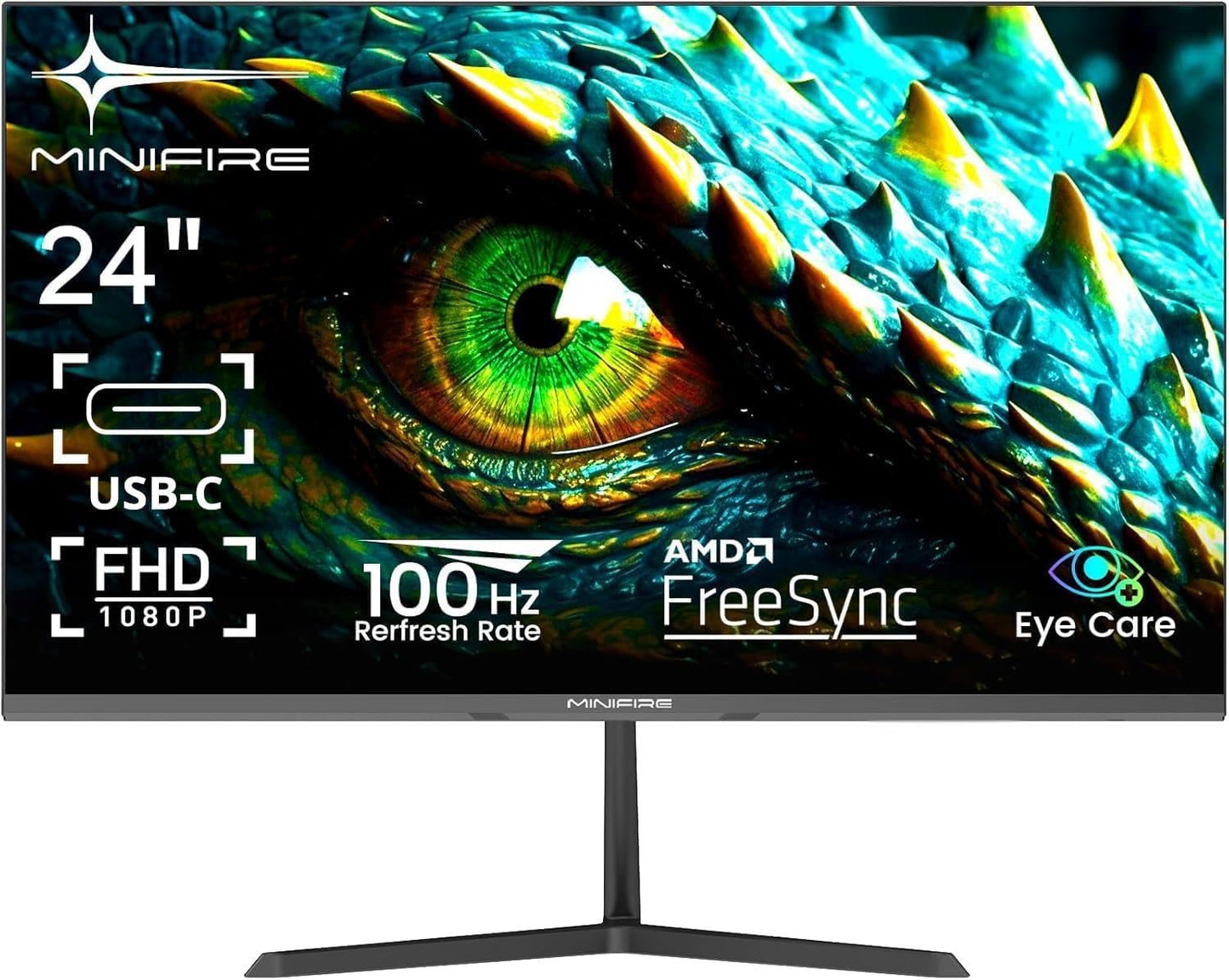 Minifire 24 inch monitor, 100Hz, Full HD (1980x1080p), 5ms (OD), Adaptive-Sync, sRGB110%, Eye-Care, VESA, PC screen with HDMI USB-C ports - MF24X3AL
