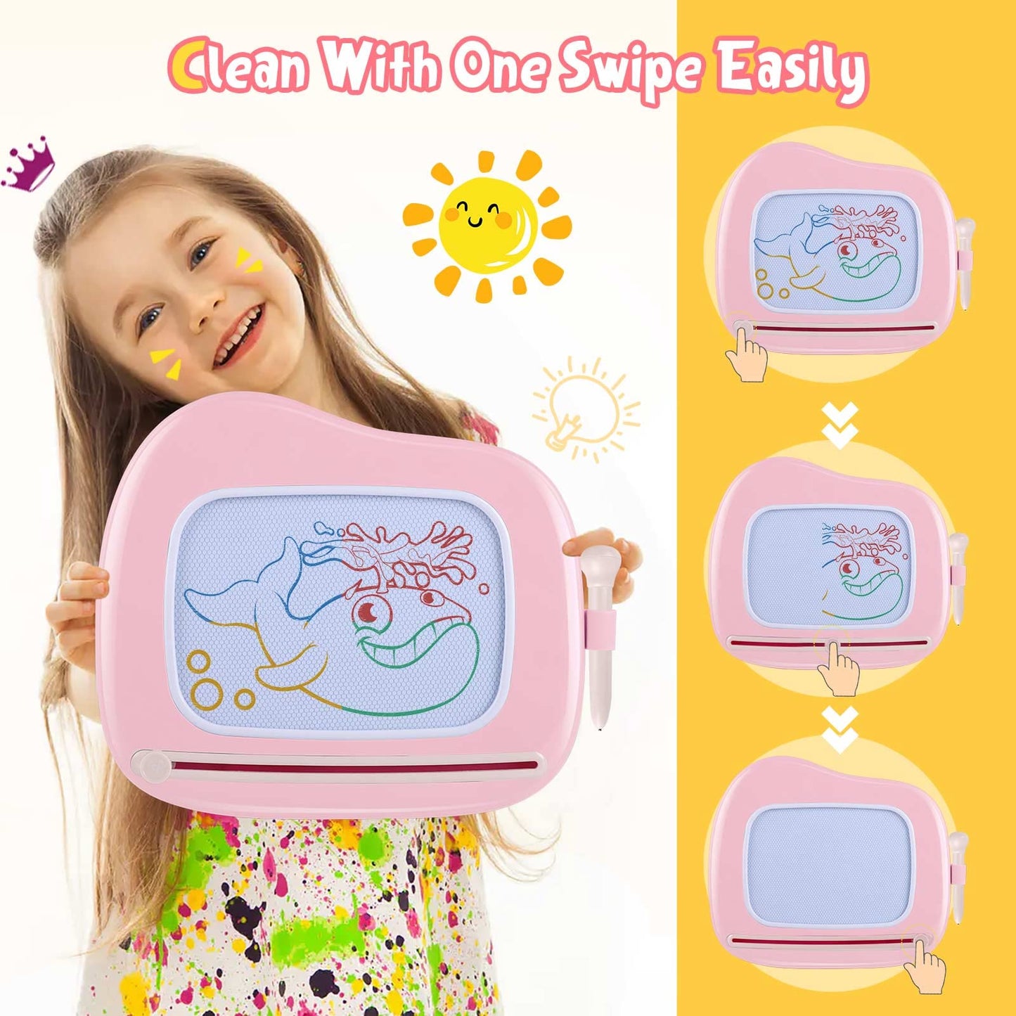 Smasiagon kids' toy for ages 1 and up, magnetic drawing board in colorful design with 4 legs, perfect gift for 1 2 3 year old girls and boys (pink)