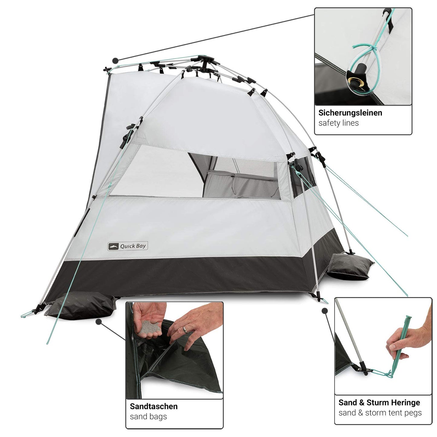 Qeedo Quick Bay beach shelter with UV protection (UV 80), beach tent with Quick-Up system - Sandgrey