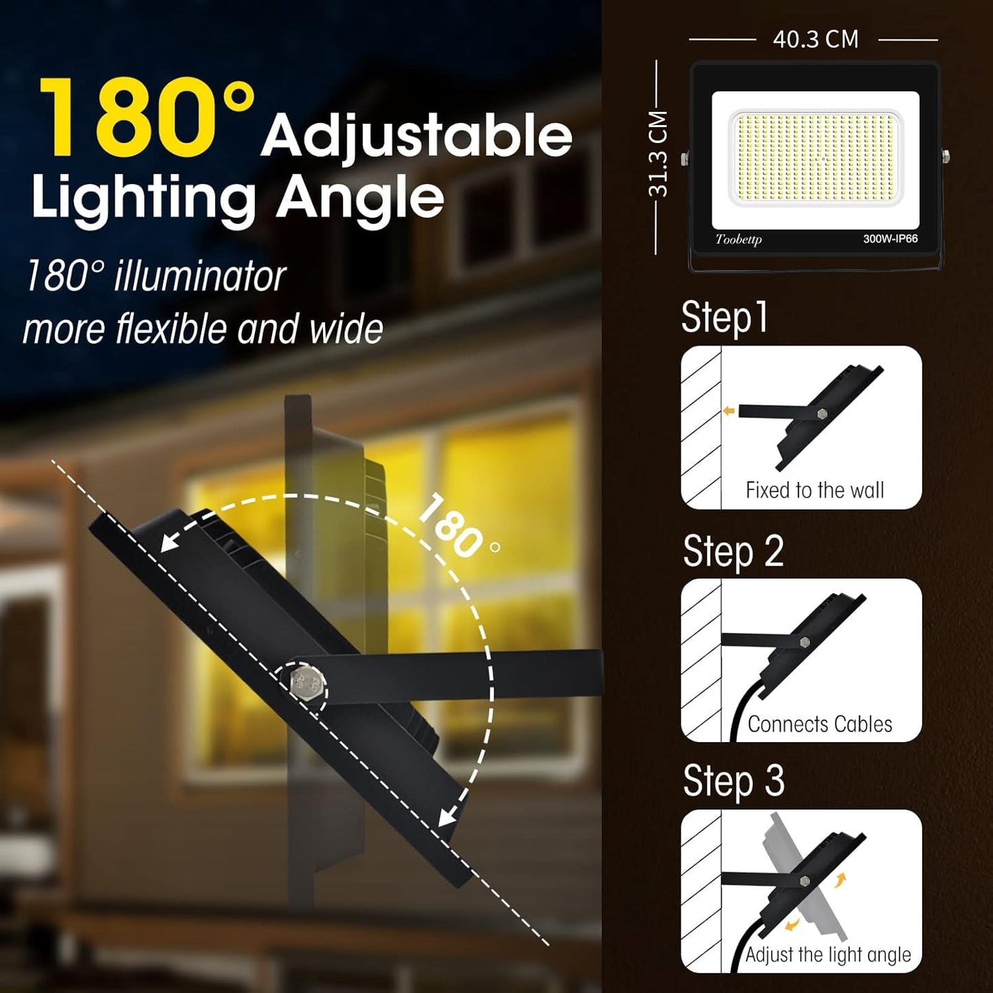 300W LED floodlight outdoor, super bright 30000LM LED spotlight outdoor, 6500K cool white floodlight IP66 waterproof outdoor light floodlight for backyard garage hallway garden hotel