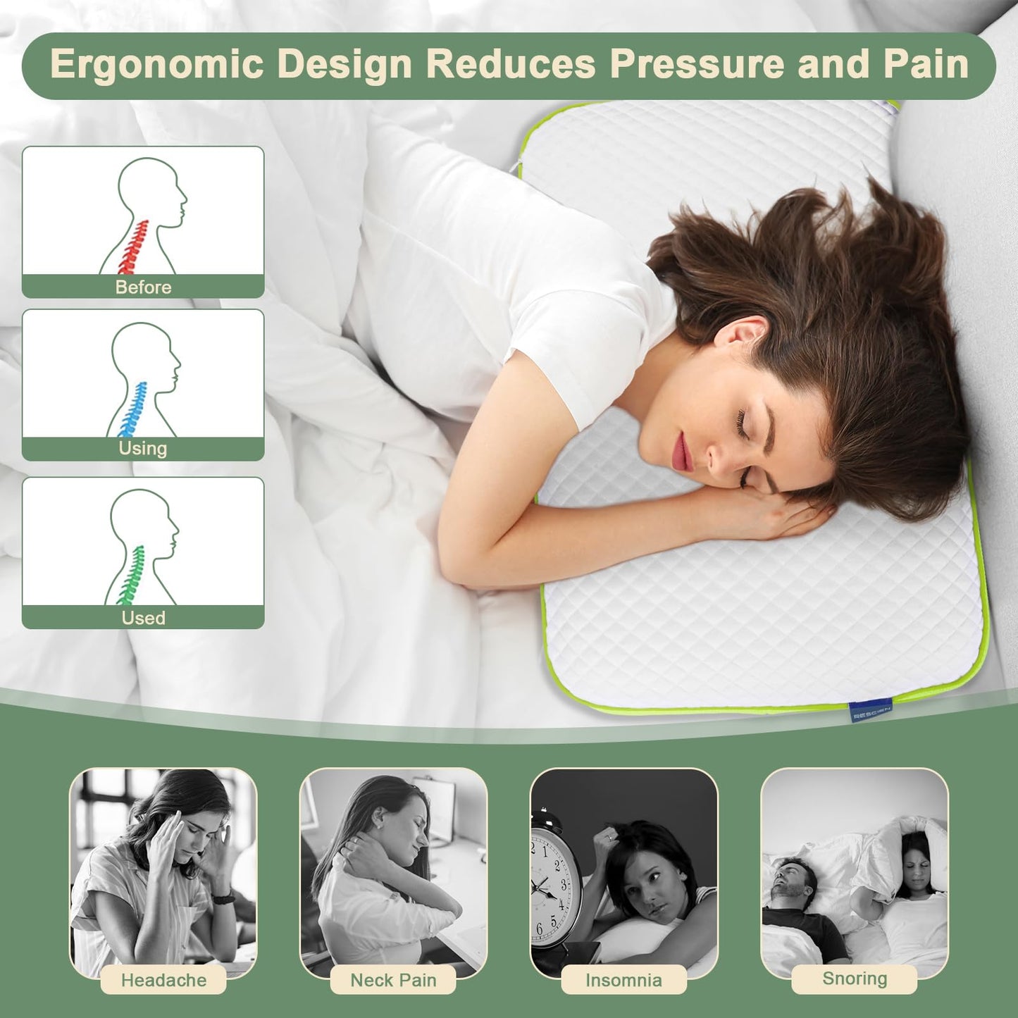 Rescien Memory Foam Neck Support Pillow 55 X 35cm with Carrying Bag, Orthopedic Pillow for Restful Sleep, Adjustable Height Side Sleeper Pillow, Ergonomic Head Pillow.