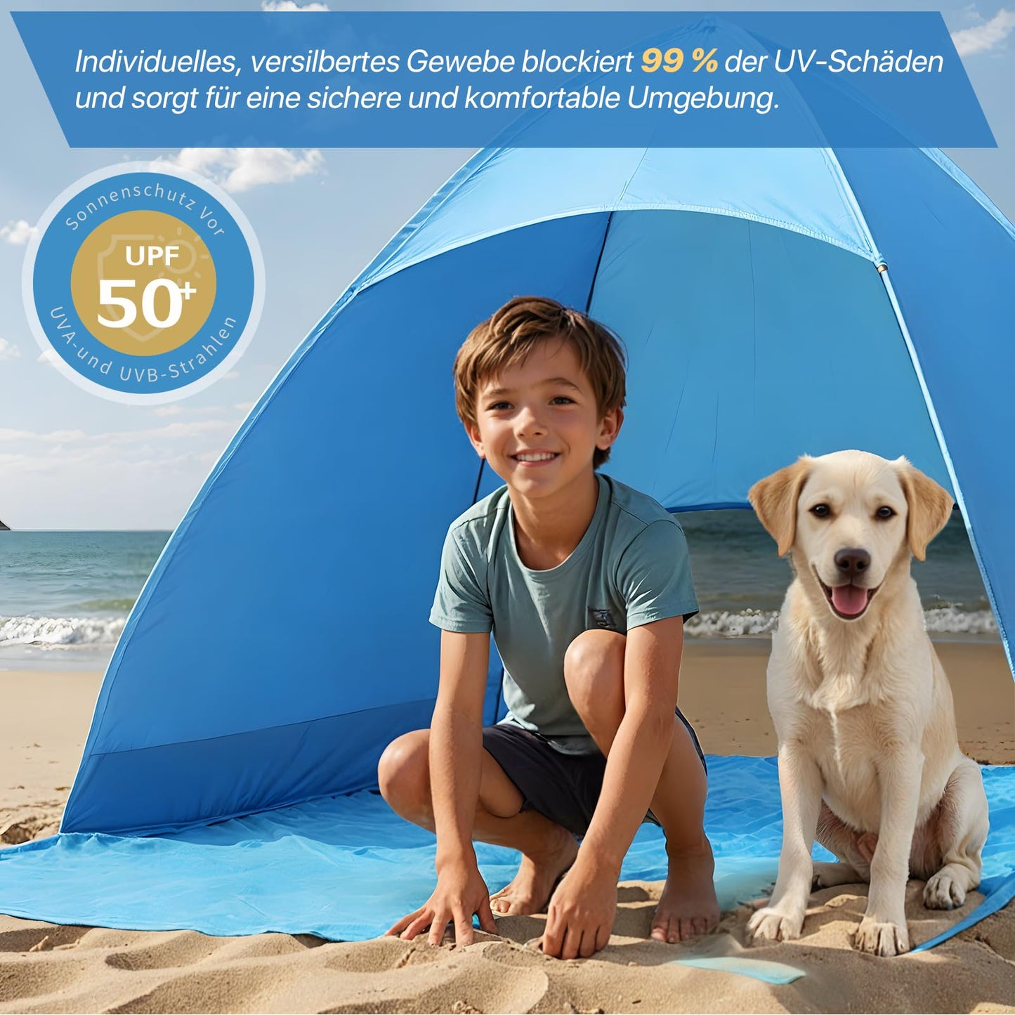 Karvipark beach tent, pop-up beach shelter, Sun Shelter for 2-3 people, including carrying bag and tent poles, Family Beach Sun Protection Tent, suitable for beach, garden, camping.