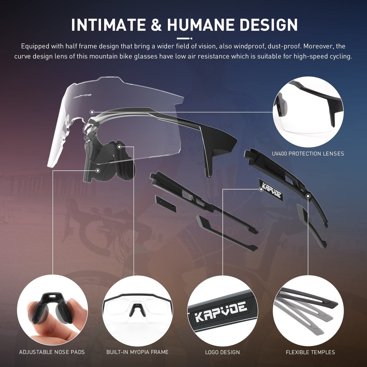 KAPVOE Photochromic Self-Tinting Cycling Glasses TR90 Frame for Men Women Clear Sports Sunglasses Sport Cycling MTB Glasses Driving Sports Baseball Running Clear Black 01