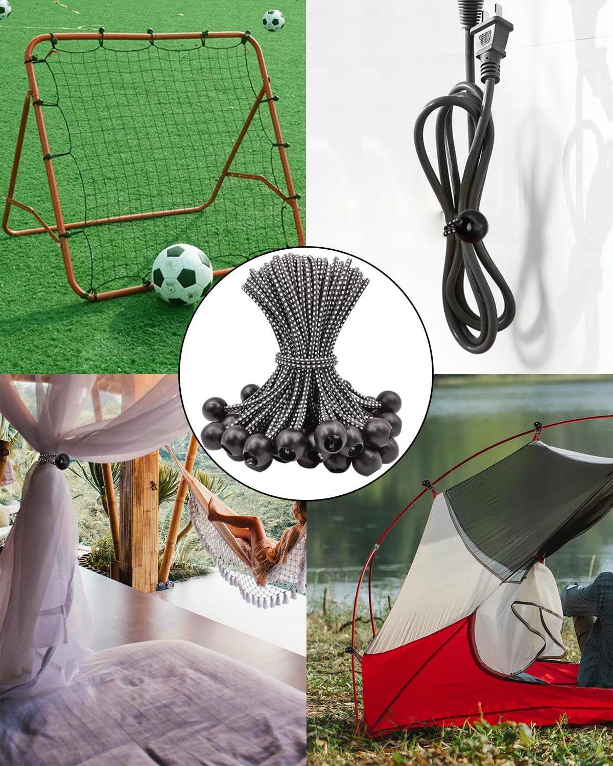 WMZOBH Elastic Ball Bungees 15cm, 100 pcs Tarp Ball Bungee Cords, Short Elastic Cords for Tarps, Tent Ball Bungees with Ball, Black Tarp Bungee Cords for Tents