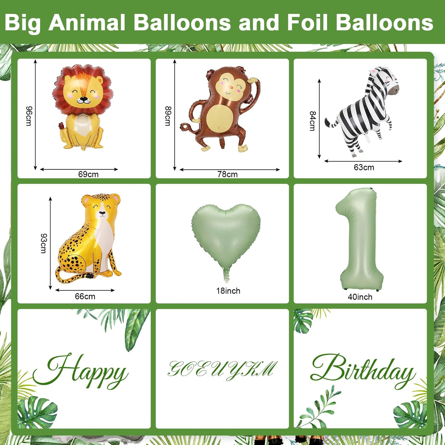 Decoration 1st Birthday Boy Girl, Birthday decor 1 year, Green 1st Birthday, Jungle Birthday decor 1 year for children's birthday decor 1 year with Safari balloons 1st Birthday for Deco 1